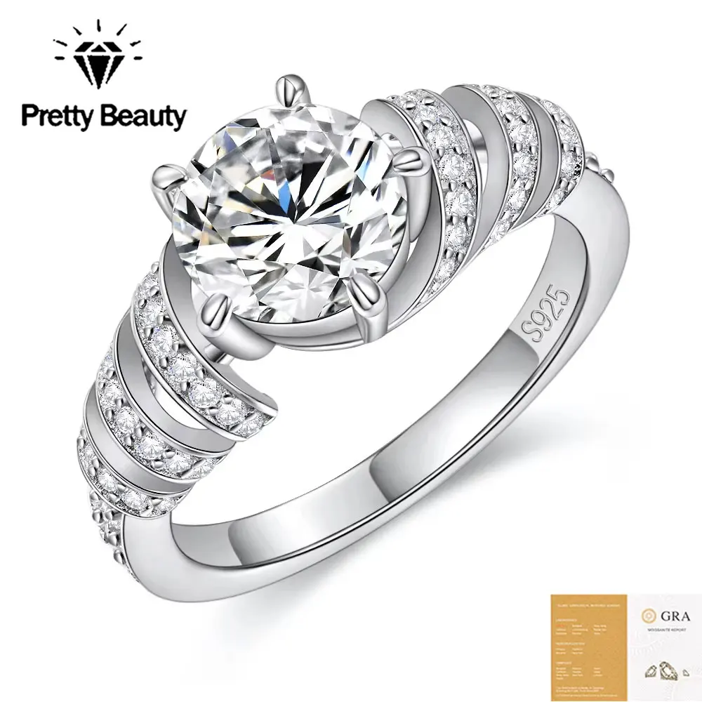 Pretty Beauty 1.5CT Moissanite Engagement Ring for Women 925 Silver Ring Spiral Twisted Multi Layer Paved Band Ring Fine Jewelry