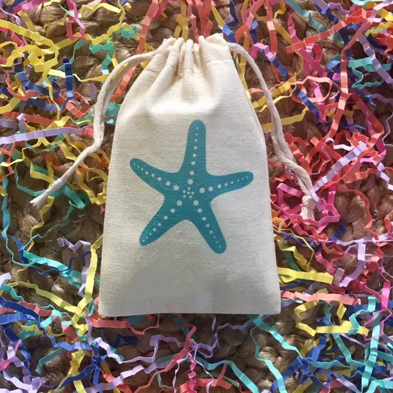 5pcs Starfish Favor Bags Ocean Beach Destination Wedding Birthday Bridal Shower Bachelorette Hen Party Decoration Welcome Gift