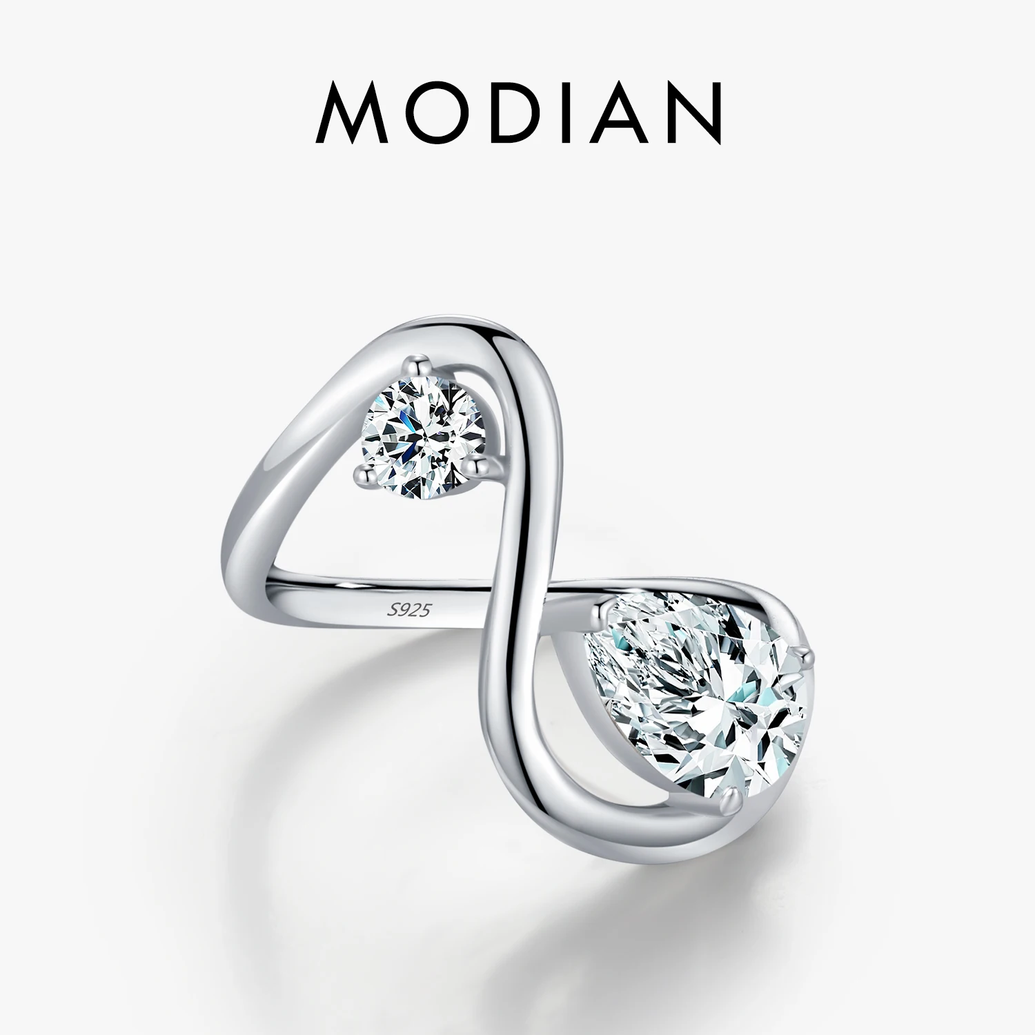 MODIAN Irregular Line Design Rings 925 Sterling Silver High-Fashion Round & Water Drop CZ Finger Rings For Women Fine Jewelry