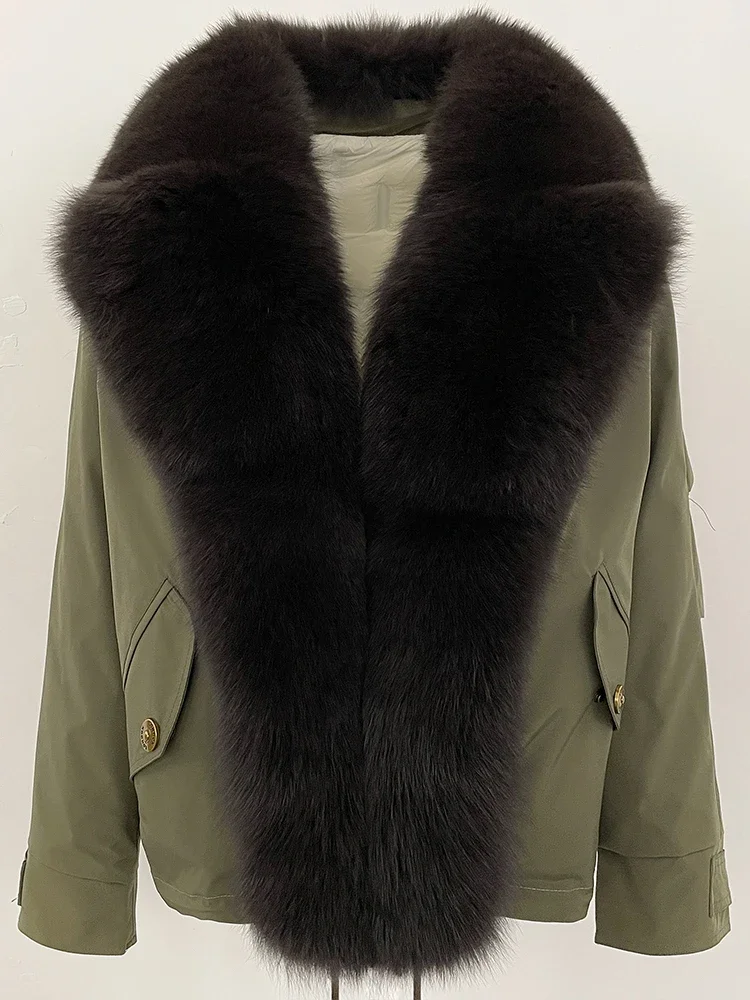 เสื้อผ้าฤดูหนาวใหม่สำหรับผู้หญิง เสื้อแจ็คเก็ตขนเป็ดแท้แฟชั่นแบบสั้น เสื้อโค้ทขนเป็ดสีขาว เสื้อแจ็คเก็ตขนสุนัขจิ้งจอกธรรมชาติสำหรับผู้หญิง