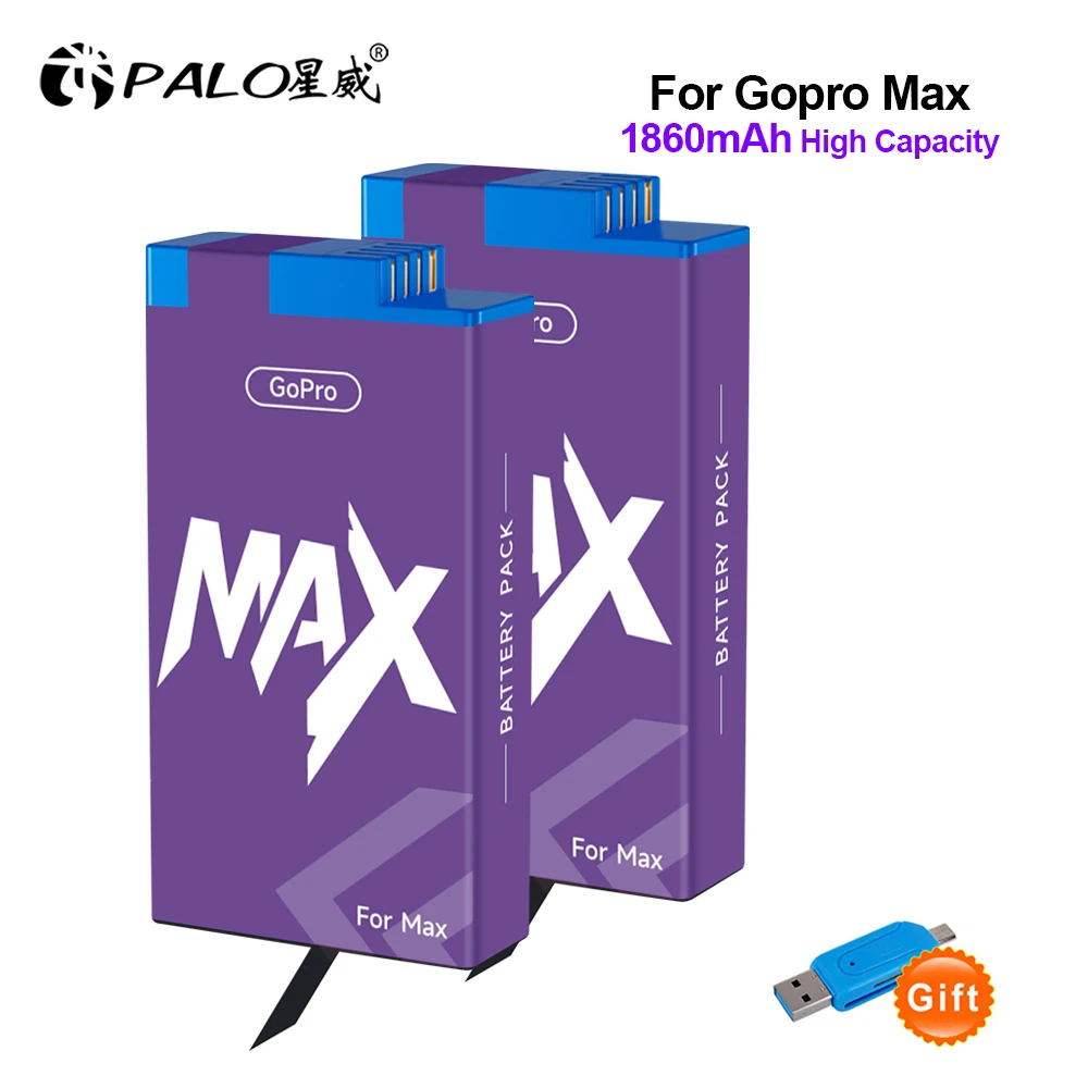 

PALO 1-4pcs 1860mAh Battery for Gopro max Battery Rechargeable Lithium Battery for Gopro Max Action Camera Batteries Accessories