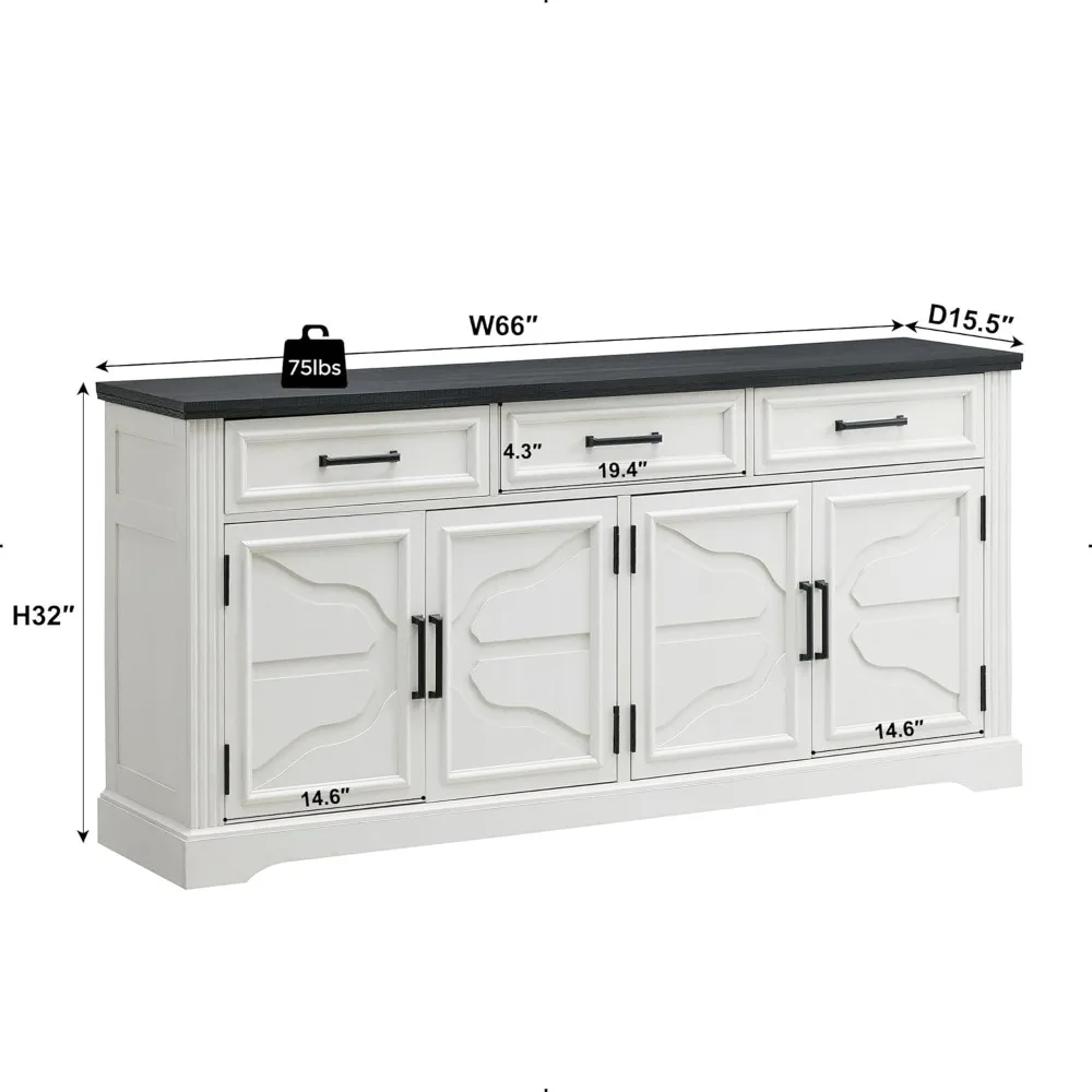 JXQTLINGMU-Grand Buffet de 66 Pouces avec 4 Portes et 3 Portes de Proximité, Armoire de Rangement pour Table, Café, Bar à Vin