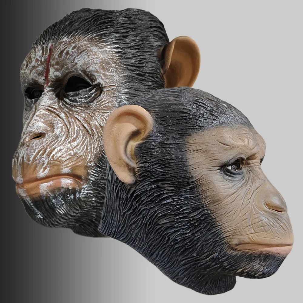 Chimpanzee Caesar Mask Ape Leader Cosplay Latex Masks Realistic Animal Monkey Gorilla Head Cover For Halloween Carnival Party