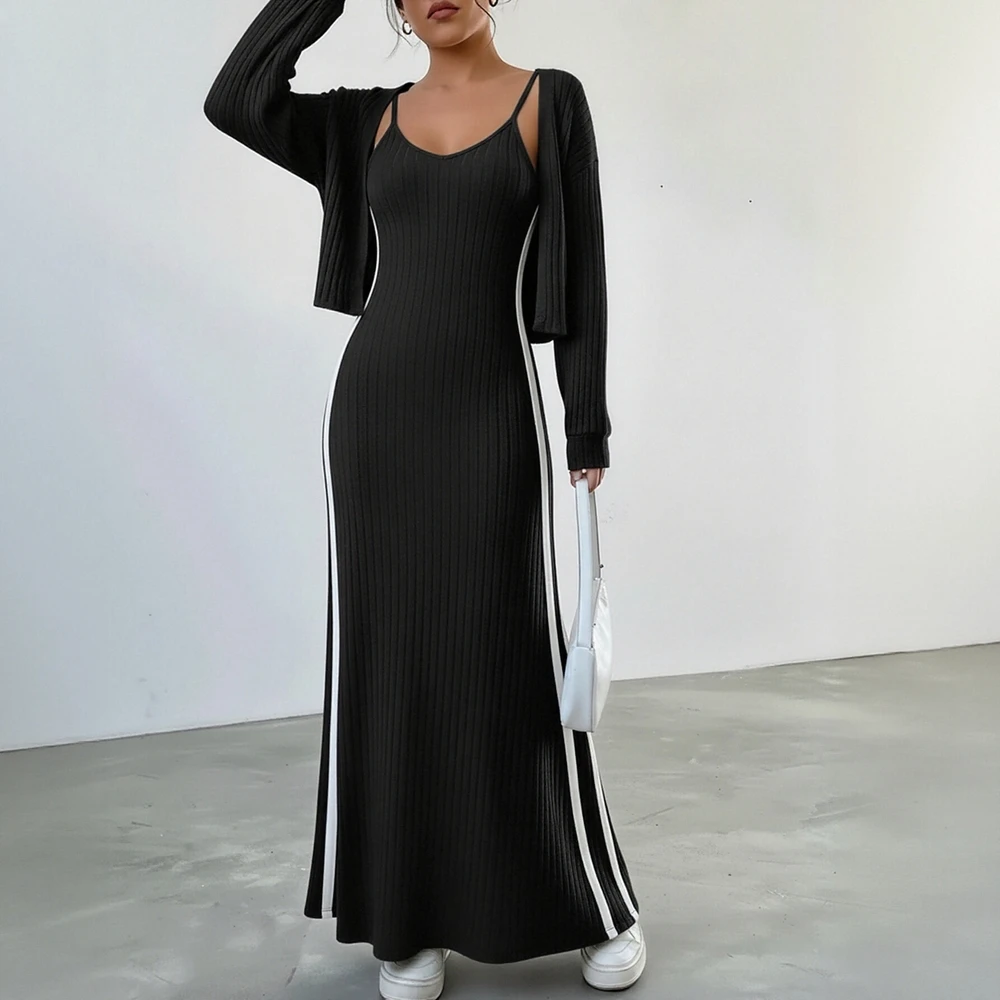 Traje informal con cuello redondo, falda, ropa de invierno, conjunto de estilo femenino, traje cómodo de moda para clima frío