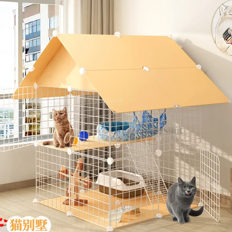 

Multilayer Cat Cage: Big Cat Villa with Roof, Secure Space for Litter Box, Pet Home, Spacious Cat Enclosure, Secure Pet Habitat