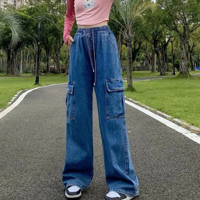 

80-200 Catties можно носить с инструментами джинсовые брюки прямые широкие свободные штаны с высокой талией тонкие большого размера для полных женщин 6XL