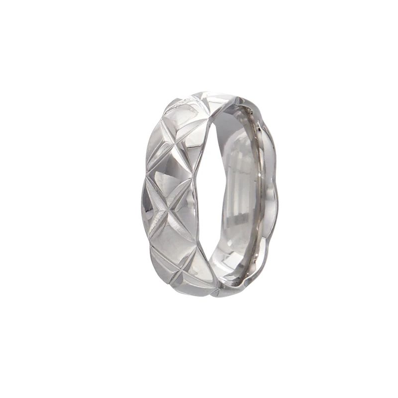 خاتم من التيتانيوم الفولاذي بتصميم عريض وبسيط وأنيق بنمط الماس القديم، خاتم نسائي قابل للتكديس، مجوهرات عصرية رائجة