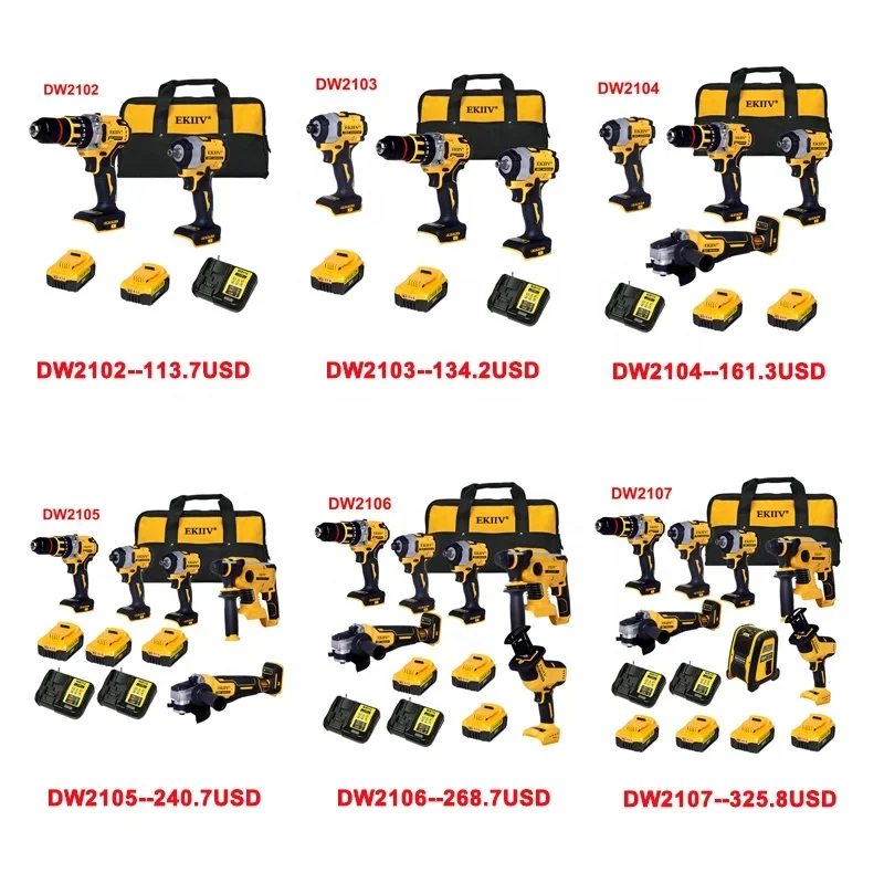 EKIIV 20V Electric Tools Set Mechanic Tool Set Professional 6 pcs Power Cordless Tools Sets Combo