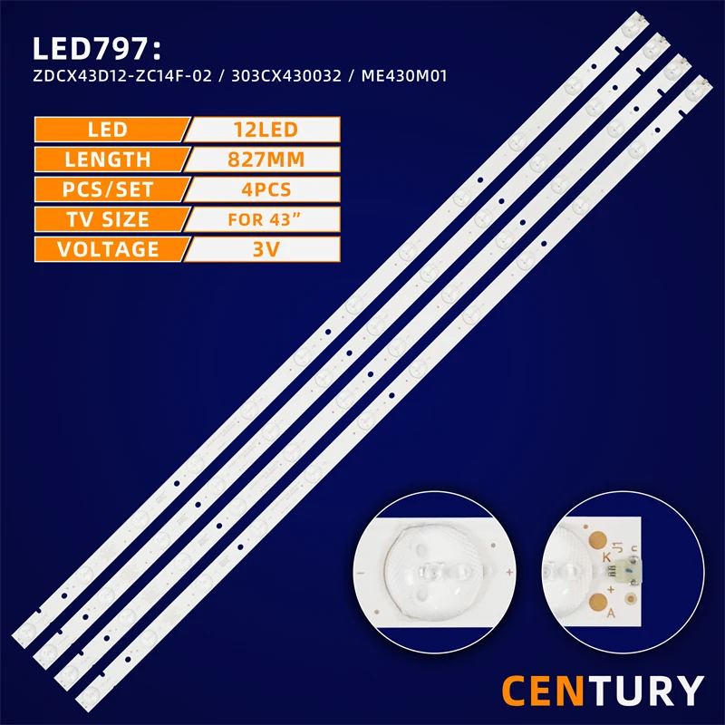 10kit LED backlight strip ZDCX43D12-ZC14F-02 / 303CX430032 / ME430M01 for Redline 43X6543-ST-4340SR