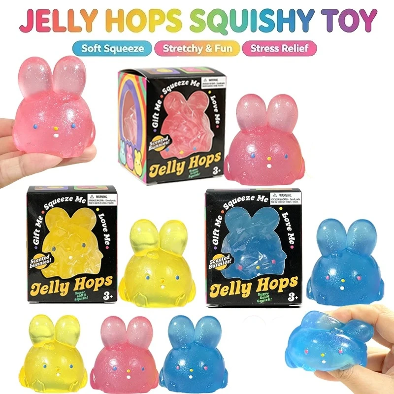 Schylling Needoh Jelly Hops Cute Bunny Rabbit Shape TPR Sensory Toy Calm Down ADHD Non-toxic Anxiety Relief Squeeze Stretch Toy