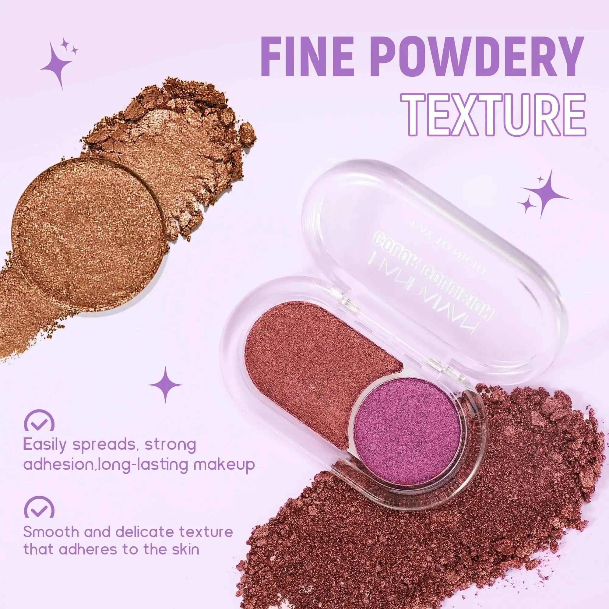 Paleta cieni do powiek z dwoma odcieniami perłowych kolorów, wodoodporna, odporna na rozmazywanie, długotrwała, gładka, z połyskiem.