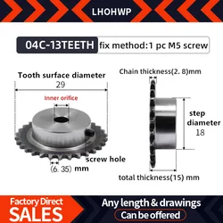 04c Sprocket 13Teeth Inner Hole 6/8/10/12mm 25H 45# Steel Sprocket 04c Table Wheel Finished Hole Sprocket Screw Hole M5