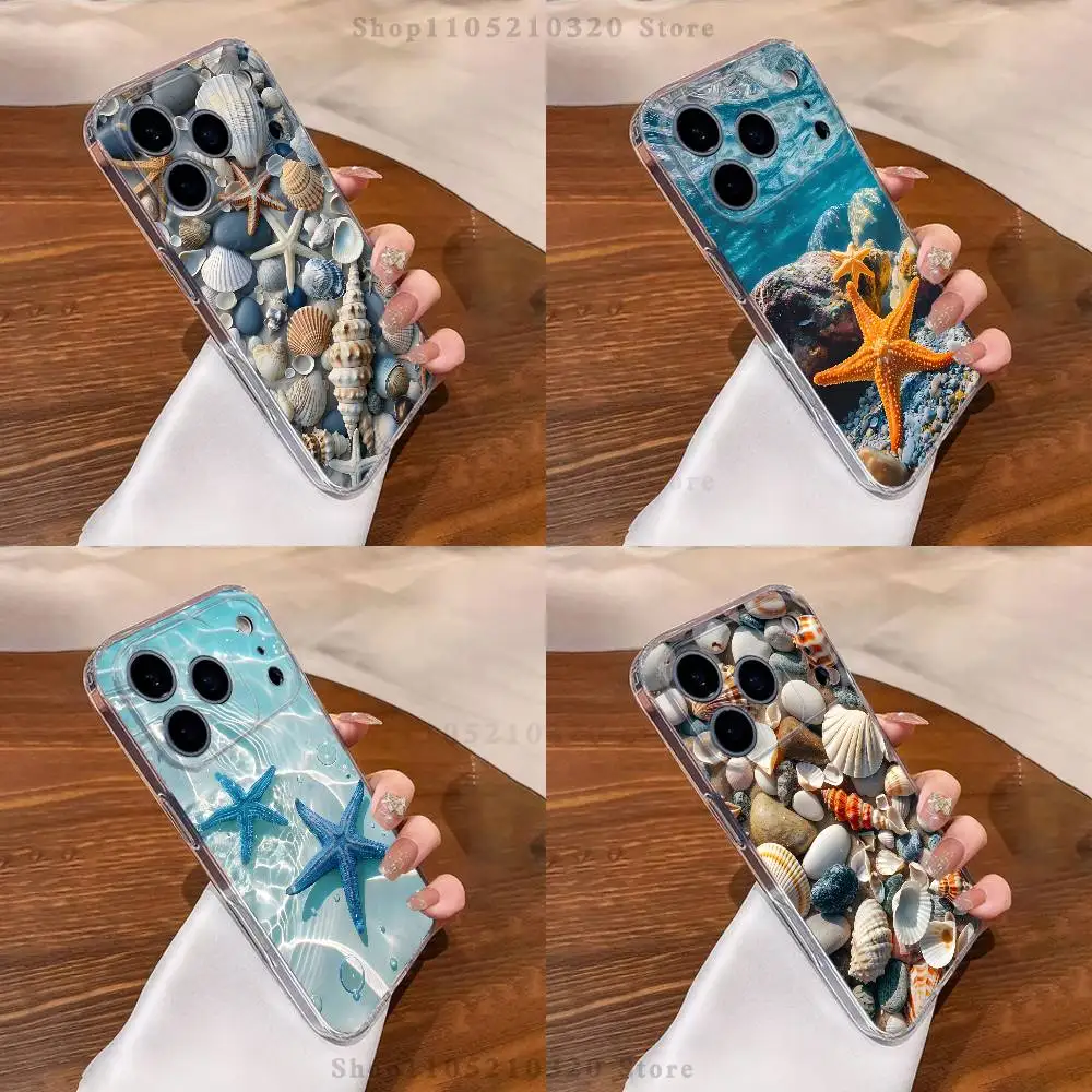 

starfish shells Phone Case For iPhone 17,16,15,14,13,12,11 Pro,Max,Plus,XR,Mini,E Clear Full-coverage Soft Cover