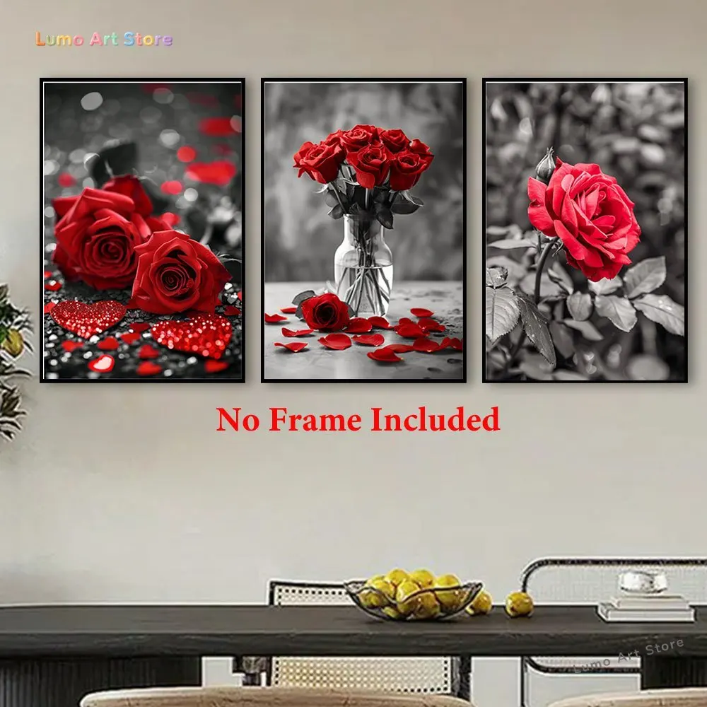 3pcs 3pcs Elegant Rose Prints Suitable for Living Room, Bedroom - HD -Spray Canvas Roll, Unframed Roses, to Hang, Fade-Resist
