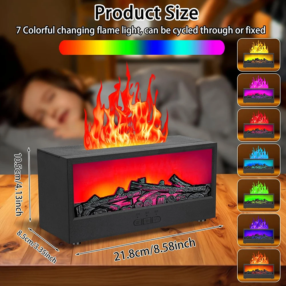 Decorative Fireplace Humidifier with LED Flame, Multiple Color Modes, 150 ml, Essential Oil Humidifier Diffuser Timer Adjustment