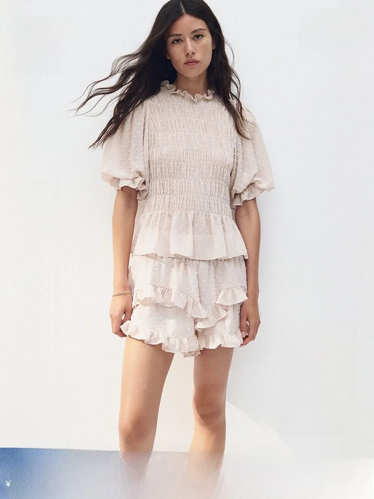 

H&M Women's irt Spring Pleated Dot Tulle Top 290633 Polyester Fiber 00% Summer Collection Ele Faion Ladies' irt