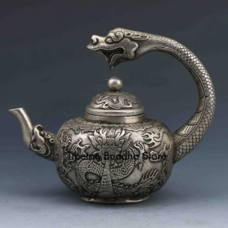 

Collection Chinese Tibetan silver hand-carved dragon teapot