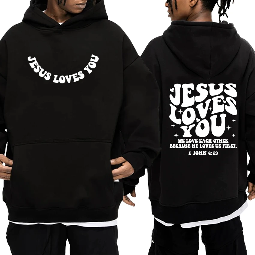 

Fashion Jesus Loves You Double Sided Print Hoodies Street Hip Hop Oversized Sweatshirts Men Women Fleece Autumn Winter Pullover