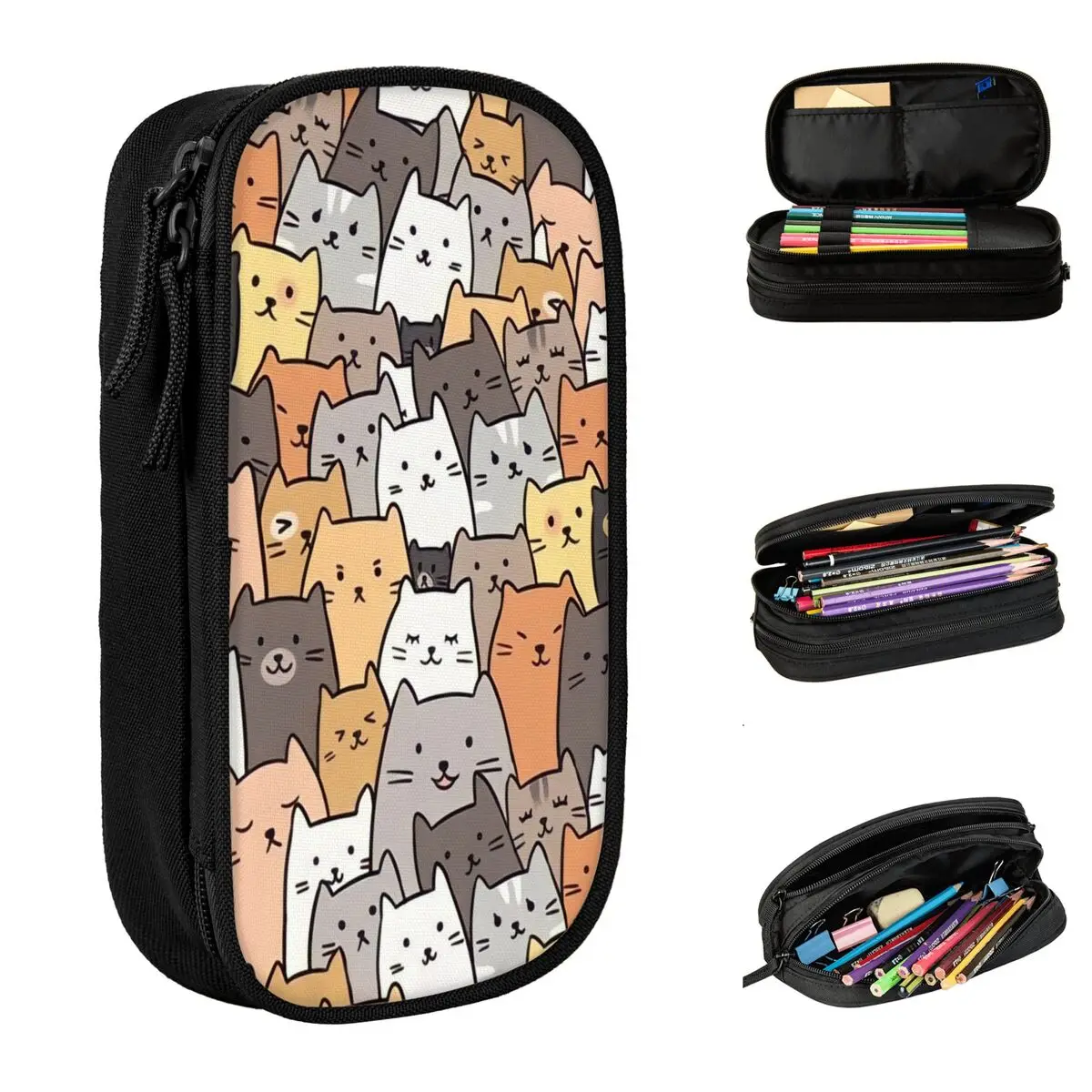 lapis de colagem de gatos engracados adoravel gato animal gato amor caneta bolsa criancas grande armazenamento material escolar cosmeticos cases de 01