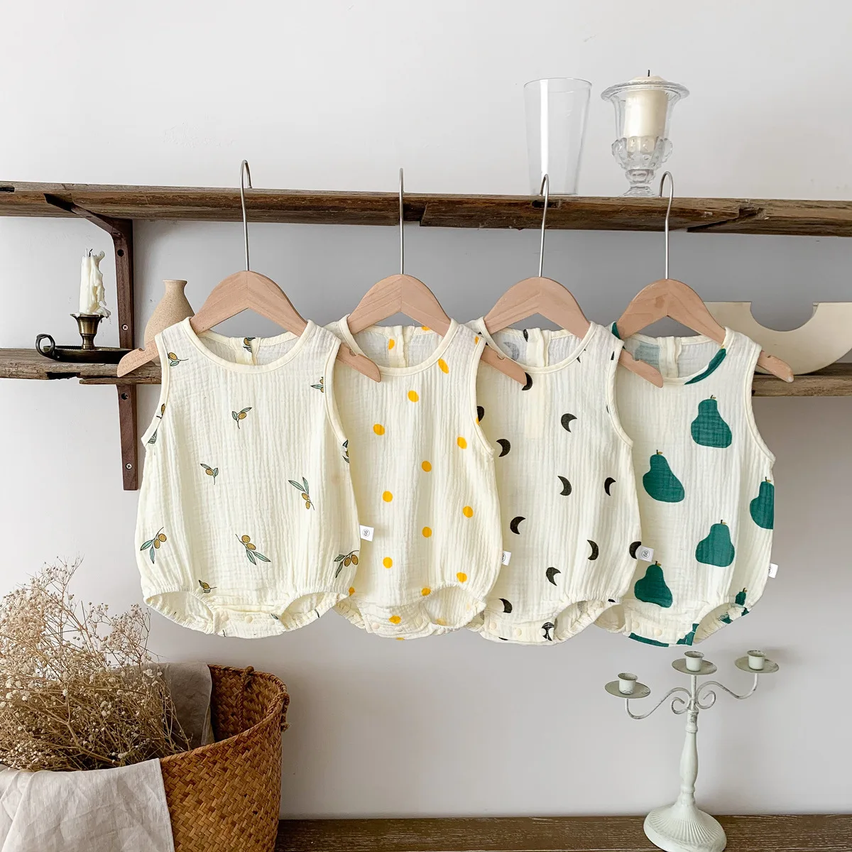 Summer Muslin Romper for Girls Boys Cute Print Baby Jumpsuit Sleeveless Newborn Sling Rompers Infant Clothing 0-2 Years