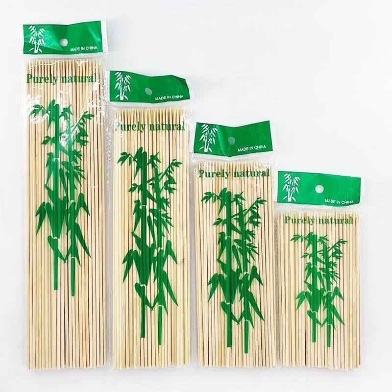 Palitos de bambú para fiesta de barbacoa, palitos de madera Natural desechables, pincho largo para Catering, Camping, accesorios de herramientas de barbacoa, 90 unids/lote por bolsa