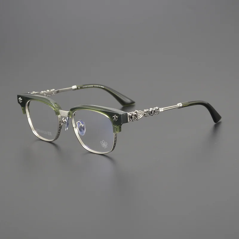 High Quality Pure Titanium Glasses Frame Half Frame Fat Big Face Can Be Equipped with Myopic Anti Blue-Ray Handmade Carved