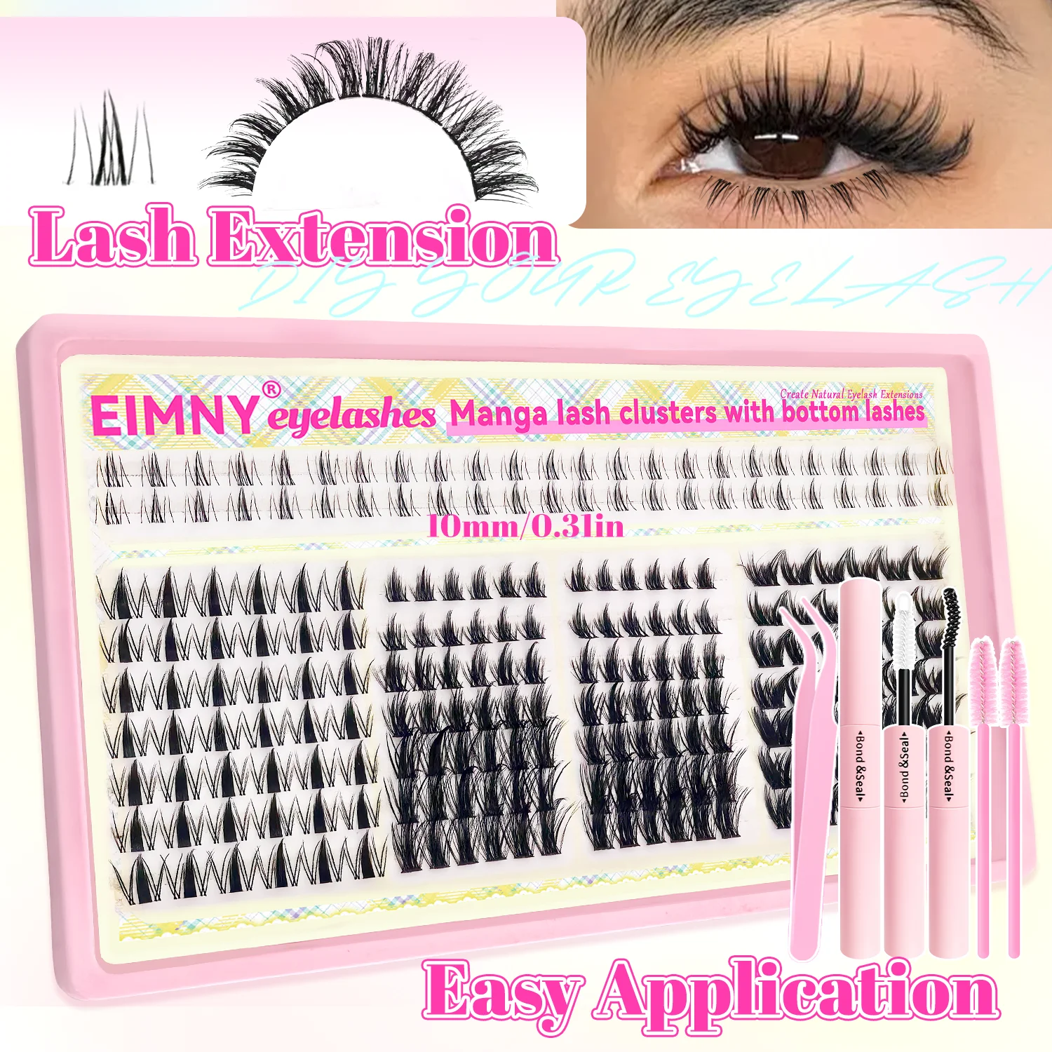 EIMNY Manga Lash Clusters Kit Elf Spiky False Eyelashes Cat Individual Cluster Lashes with Bottom Lashes Reusable Natural Wispy