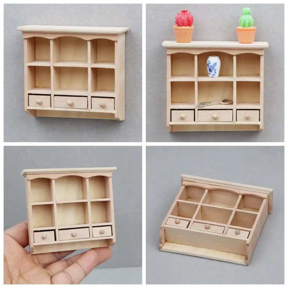 Wall Hanging Dollhouse Wood Cabinet Display Stand Scene Decoration Miniatures Cupboard Simulation 1:12 Dollhouse Furniture Decor