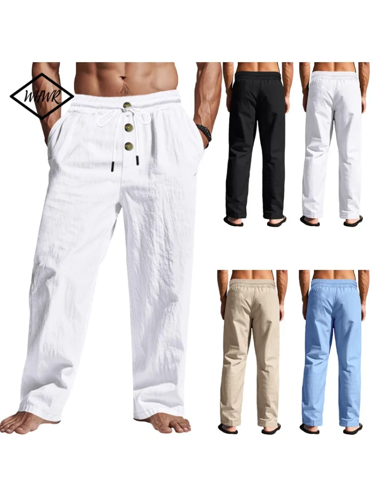Herren-Freizeithose 2025, Frühjahr/Sommer, neuer Mann, große Größe, weiß, gerade Hose, solide Strandhose, schwarz, Fitnesshose, S-XXXL