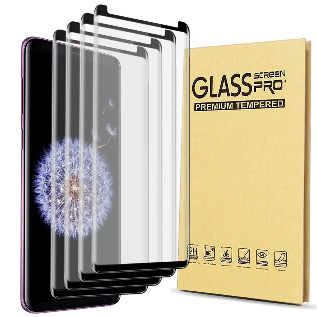 4-Pack For Samsung Galaxy S9/S9+/S9 Plus Case Friendly Full Coverage Clear Tempered Glass Screen Protectors