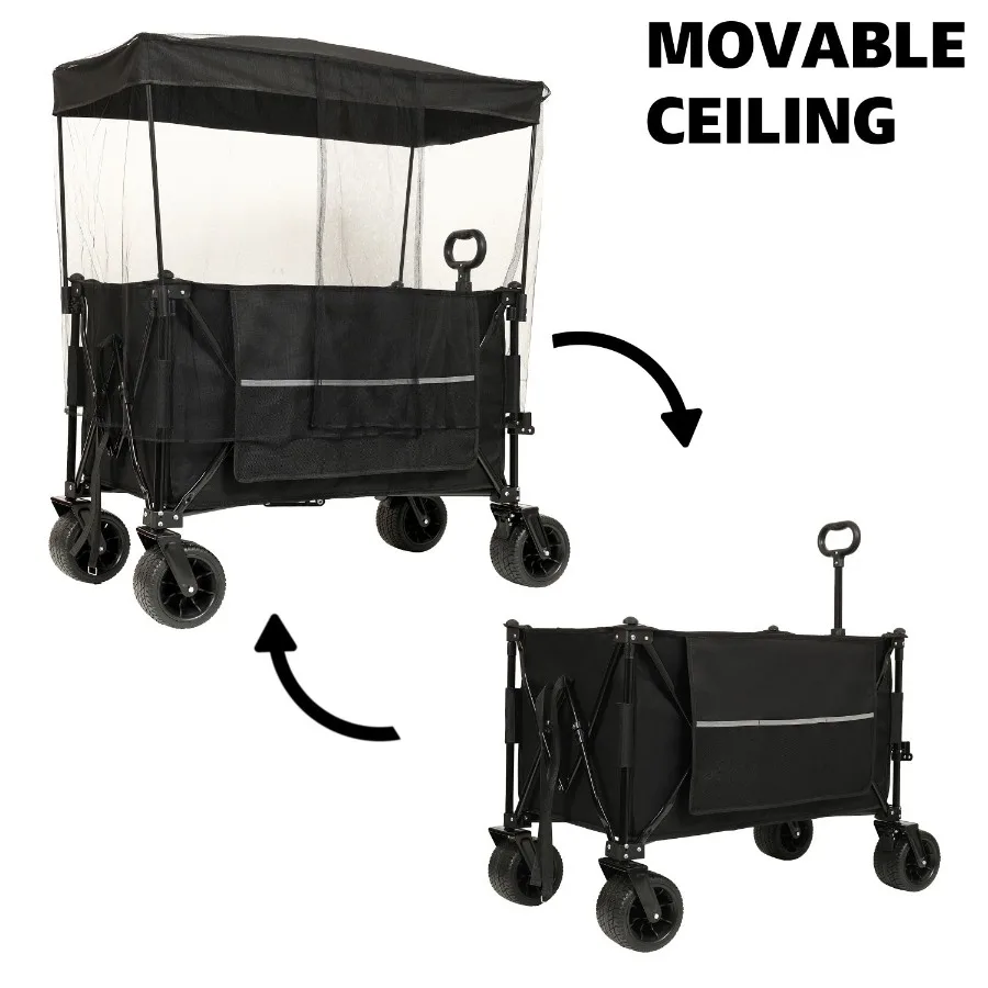 Collapsible Foldable Extended Wagon with canopy 480lbs Weight Capacity Heavy Duty Folding Utility Garden Cart with Big AllTerra