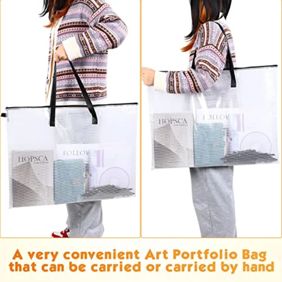 Bolsa de portafolio de arte de 20 piezas, carpeta de portafolio transparente de 19 ''x 25'', para obras de arte con cremallera y asa, bolsa de lápices A4, plástico de 9'' x 13''