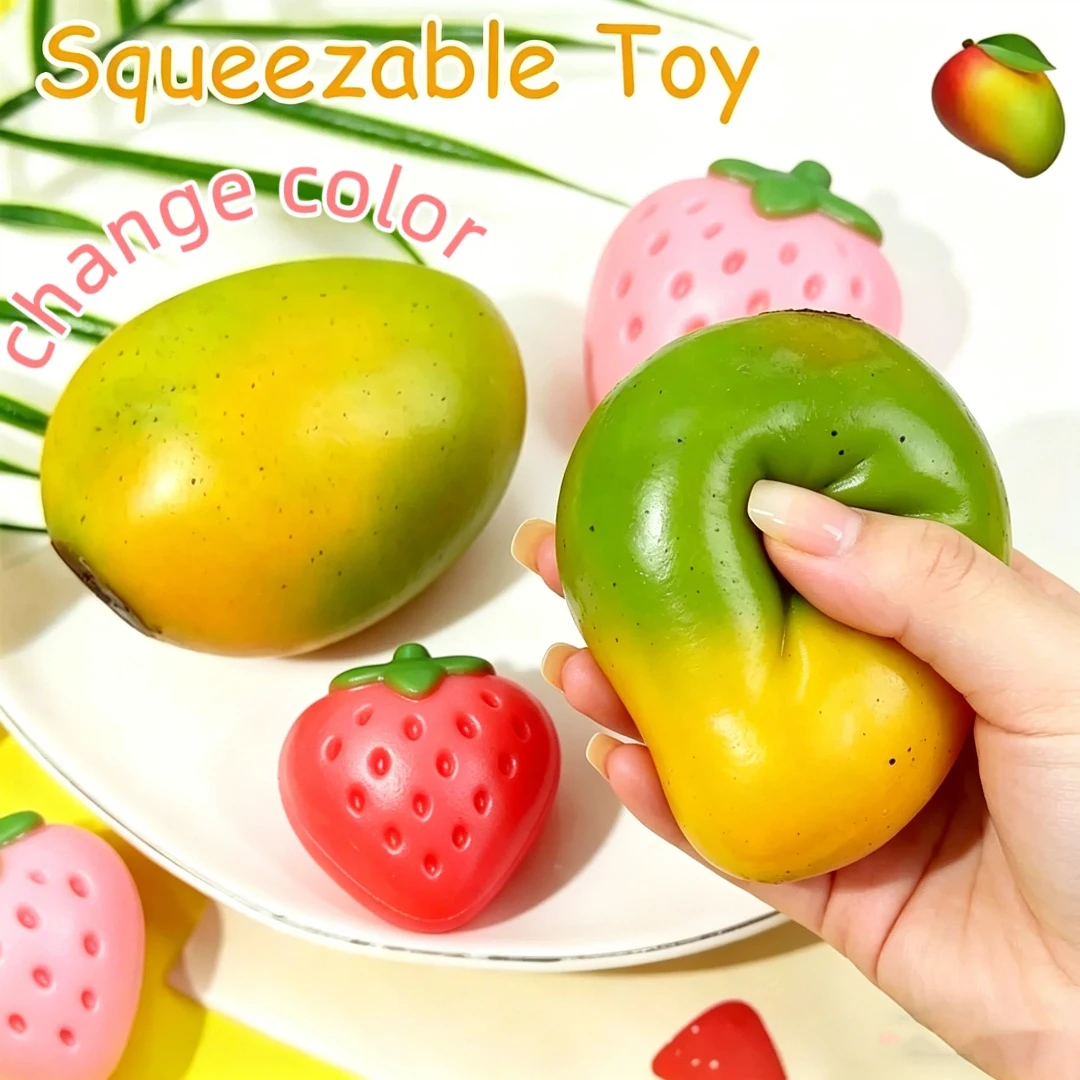 Mango Squishy Slow Rising Kristall-Stressabbau-Spielzeug, Stressball Erdbeer-Frucht-Squishies Sensorisches Fidget-Spielzeug für Erwachsene als Geschenk