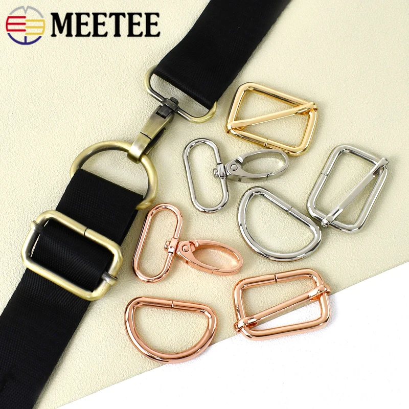 5Sets Meetee 16-38Mm Metalen Gesp D Ring Karabijnhaak Gesp Tas Riem Aanpassen Slider Webbing Gespen Diy Hardware Accessoires