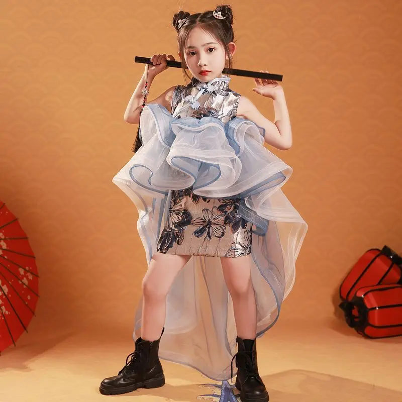 fashion-show-formal-lace-sequins-wedding-princess-dress-host-birthday-evening-bow-kids-dress-for-girl-children-clothes-qipao