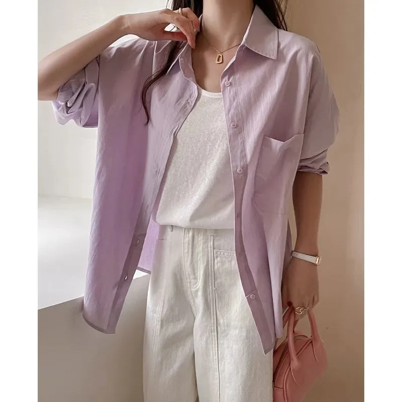 

Summer Shirt Thin Shirt Lapel Layered Loose Casual Long-sleeved Fashion Outer Cardigan