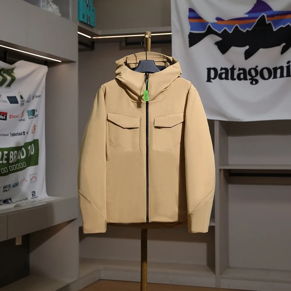 

Men's Outdoor Thiened Waterproof down Jaet Hooded White Du Feather 90% down Coat Warm And Sli Winter Outerwear