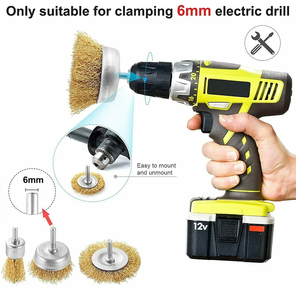 10er/set Brass Brush Wire Wheels Brushes Polishing Metal Rust Removal Brush Set Tools Rotary Tools Engraver Grinder