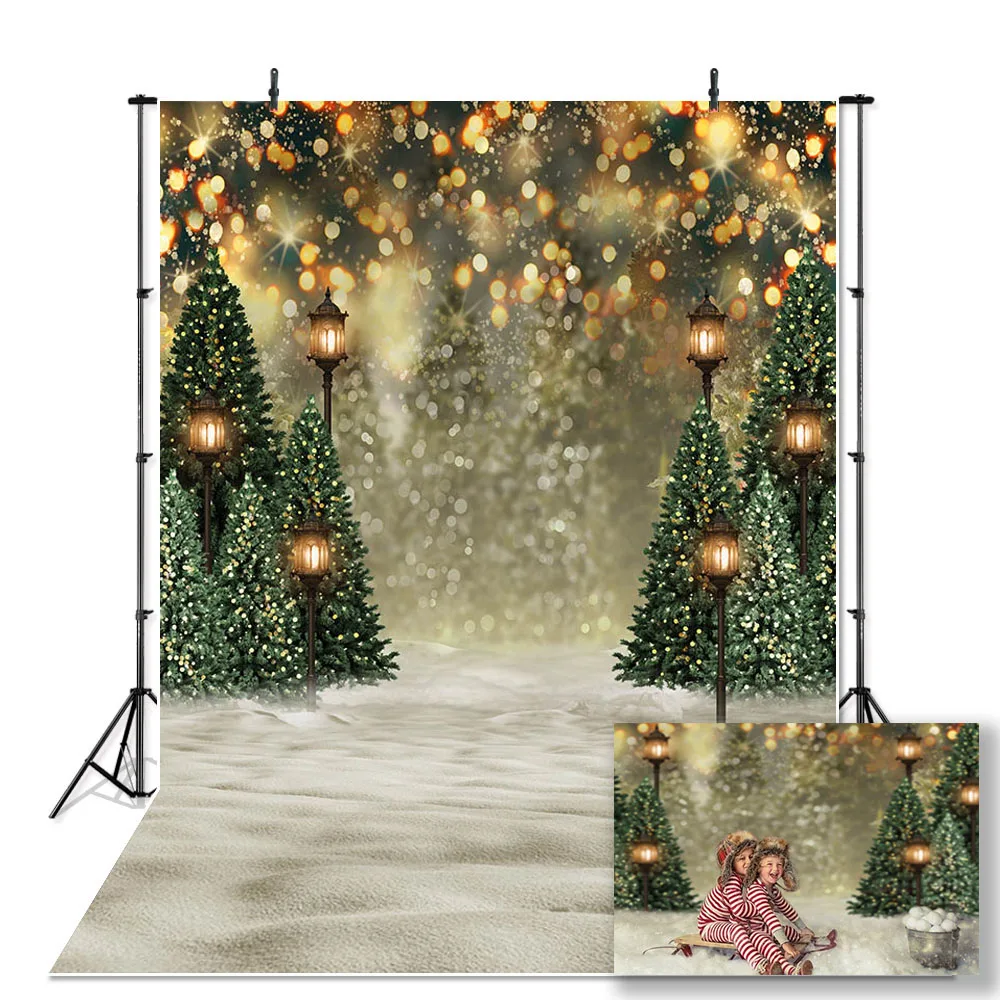 Mocsicka fotografía de Navidad telón de fondo árbol de Navidad invierno nieve patio decoración familia niño retrato foto fondo Banner