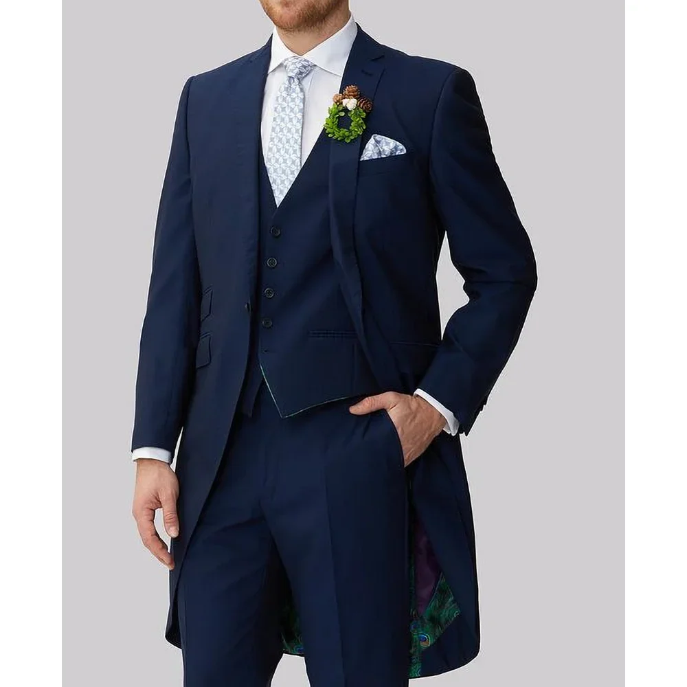 Men Suits 3 Piece Chic Notch Lapel One Button Suit Slim Solid Color Fashion Prom Party Wedding Tailcoat (Coat+Vest+Pants)