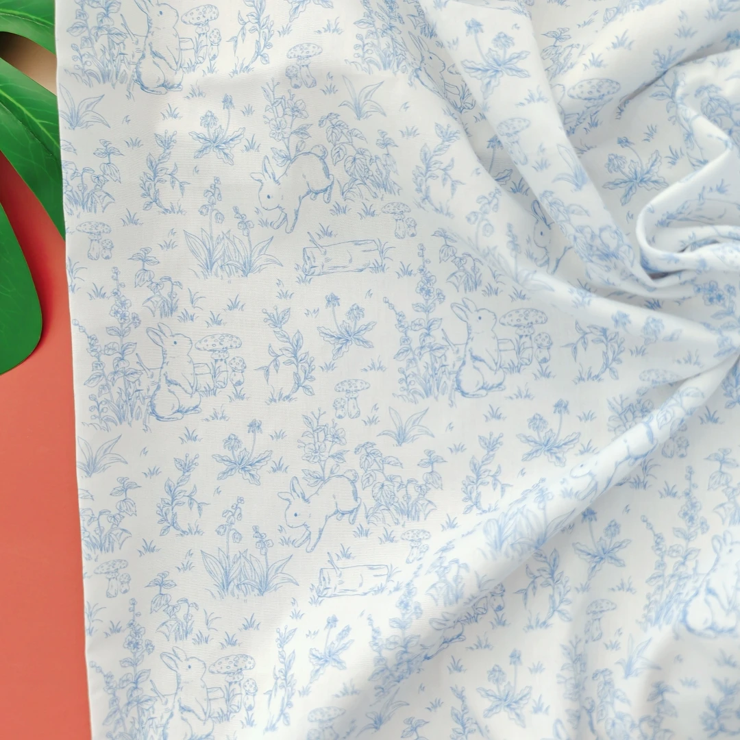 140x50cm Blue Bunny Animal Character Print Fabric for Children's Clothing Cloth and Backpacks Sewing Cloth