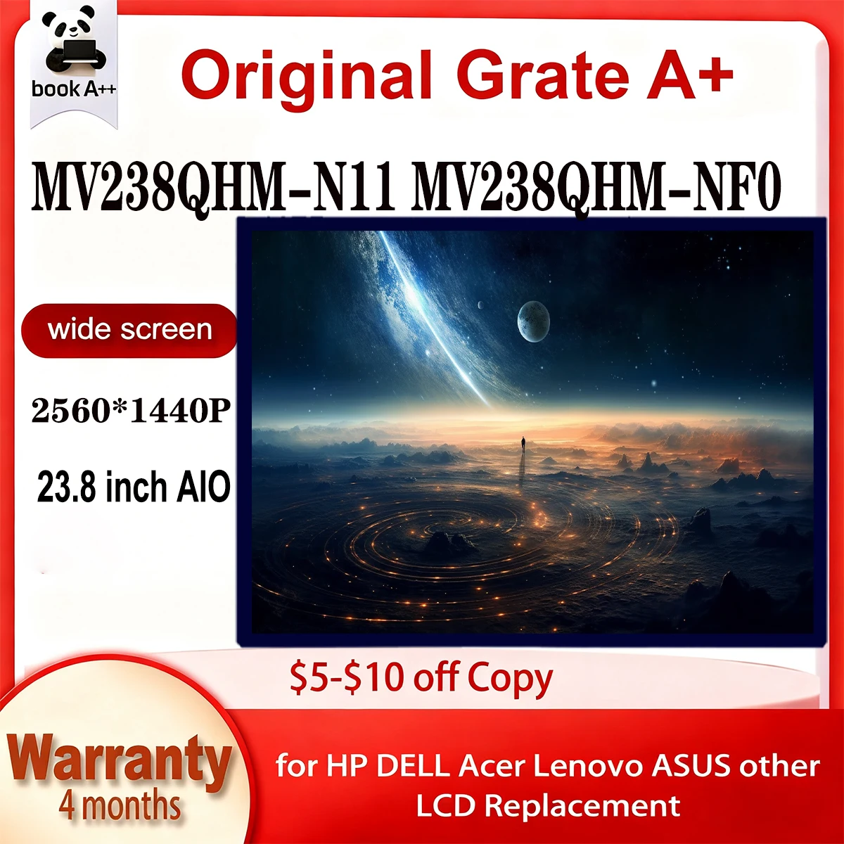 

New Original Lcd Display 23.8" MV238QHM NF0 MV238QHM-NF0 MV238QHM-N11 MV238QHM N11 2560*1440P Quad-HD 123PPI