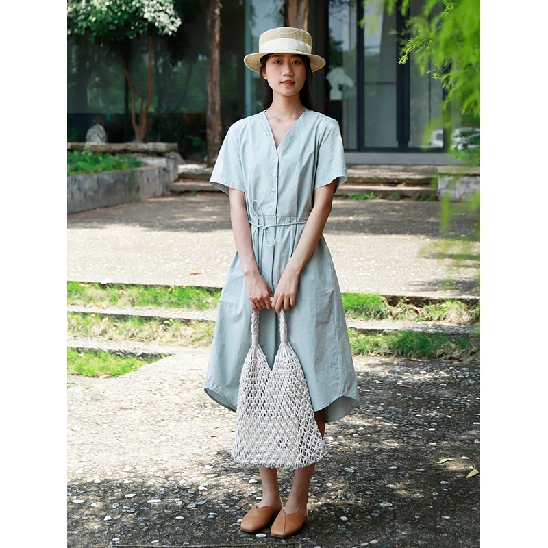 

Летняя новинка: универсальное женское платье А-силуэта из хлопковой смеси с высокой талией, однотонное, для повседневной носки, от Dianliang