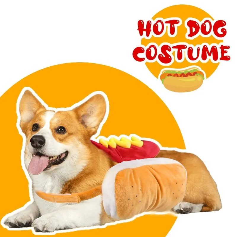 Hot-Dog-Halloween-Kostüm, Verstellbares Dackel-Wurst-Outfit für Haustiere, Lustiges Party-Cosplay-Getriebe mit Niedlichem Verkleidungsanzug