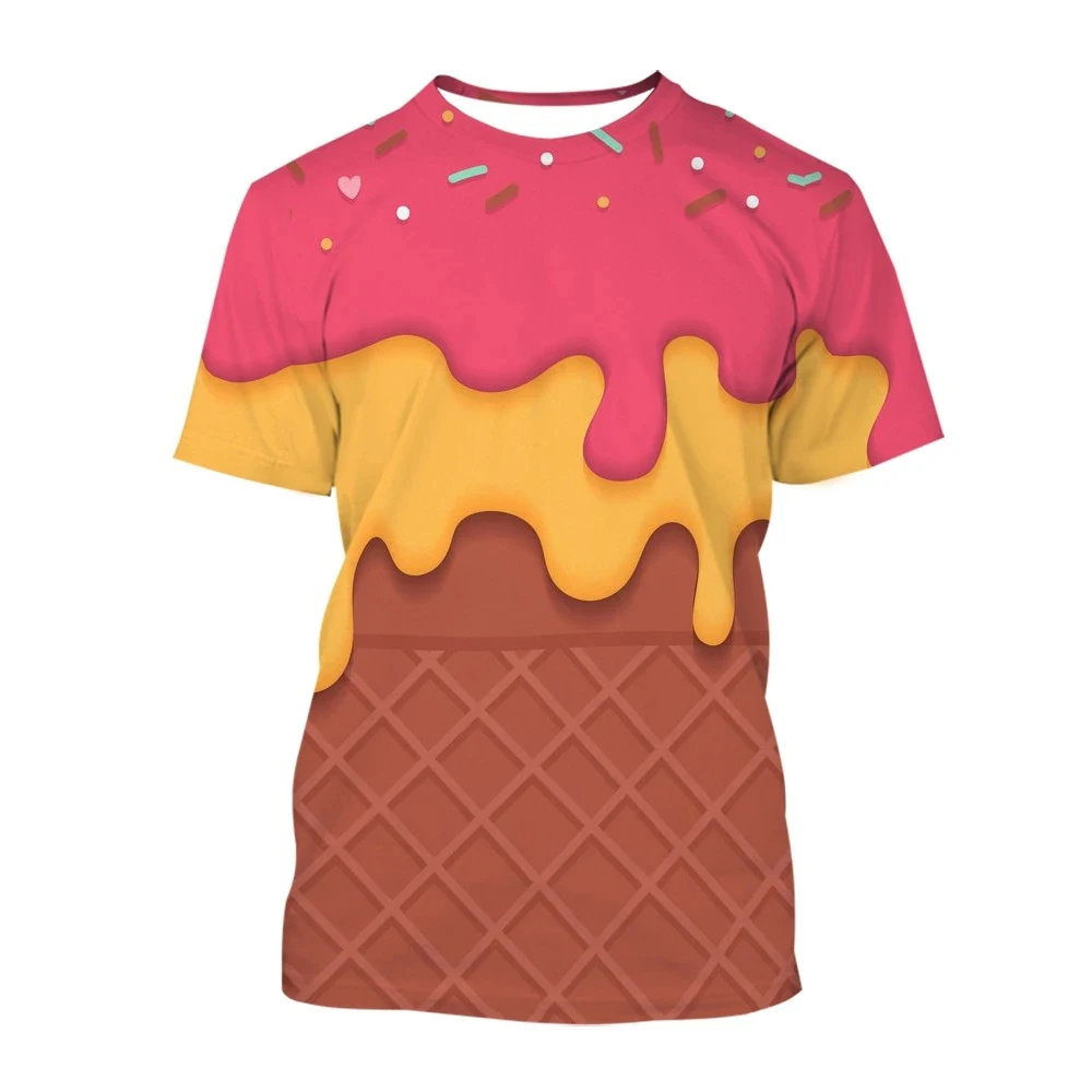 Ice Cream 3D Printing T Shirt Man Summer O-Neck Short Sleeve Oversized Top Casual Tee Loose Streetwear Unisex Vintage Cloth