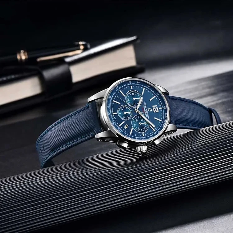 باجاني ديزاين YS008 الياقوت الزجاج الفولاذ المقاوم للصدأ كرونوغراف ساعات الكوارتز الرجال المعصم ساعة اليد للماء #5