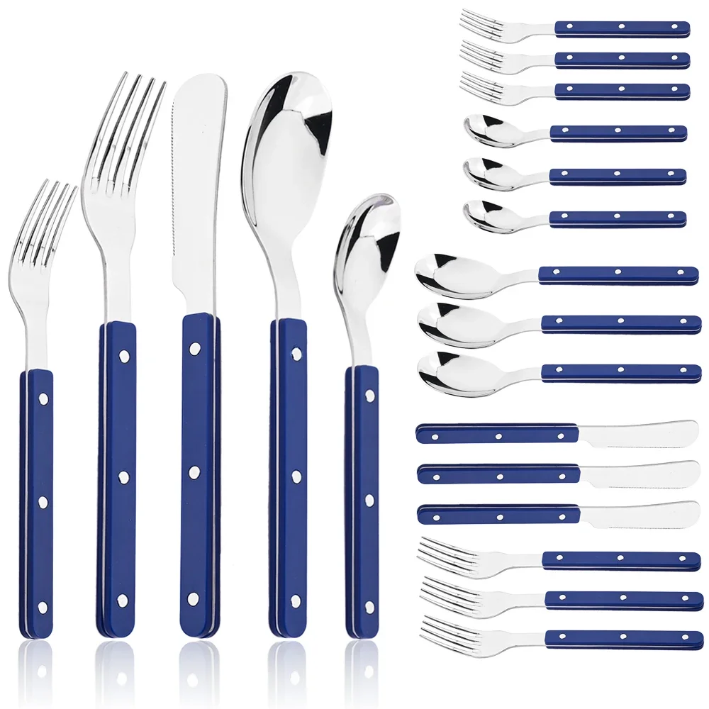 Juego de vajilla decorativa con remaches y mango de ABS, tenedor, cuchillo, cuchara, cubiertos occidentales, juego de cena de acero inoxidable, cubiertos de cocina