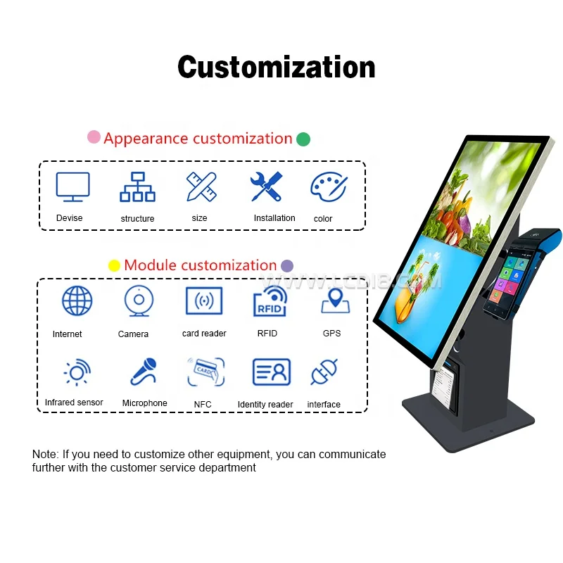 Supermarket Self Checkout Kiosk With POS Machine 15.6" 21.5" Tabletop Standing Multi Function Self Service Payment Machine