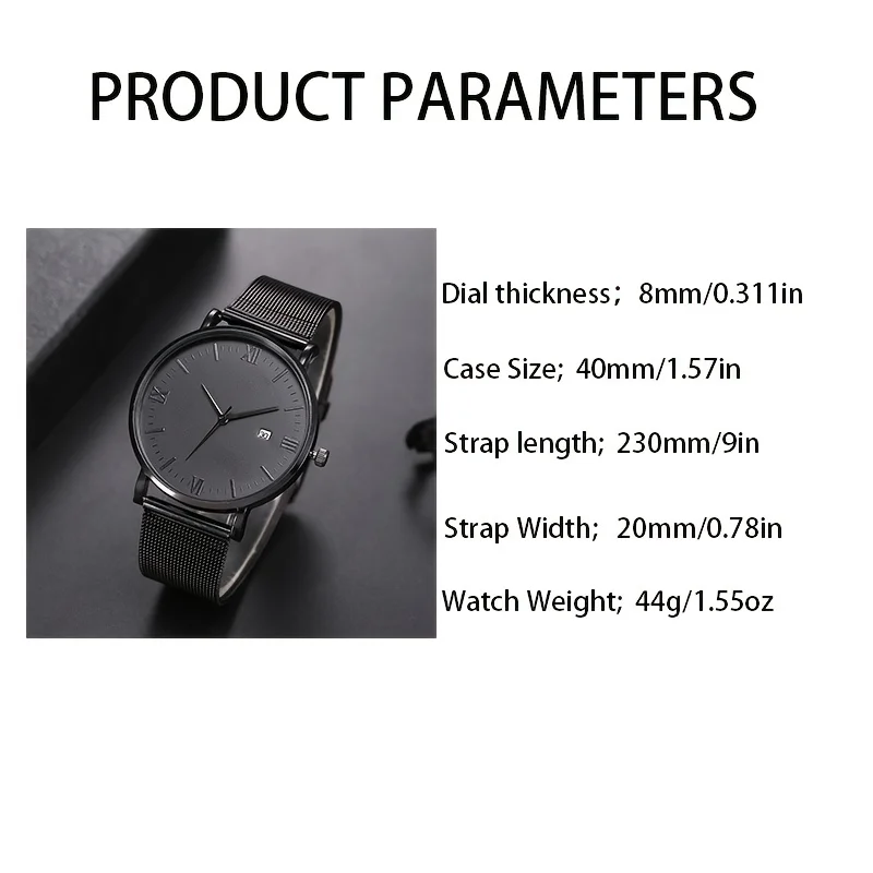ساعة كوارتز بسيطة للرجال ، حزام شبكي ، طقم إسوارين ، هدية للأب والصديق الحميم ، موضة ، 3 * * لكل مجموعة