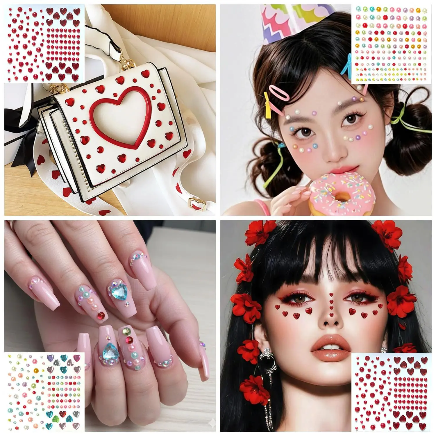 

Crystal Heart Face Stickers Multifunctional Premium Shiny Gem for Makeup Phone Case Scrapbook Decoration